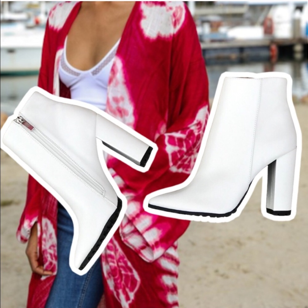 3 Left! Qupid Signal White Block Heel Grip Sole Festival Bootie 6 - Picture 5 of 6